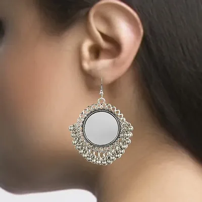 Fashionable Oxidized Silver Mirror Earring