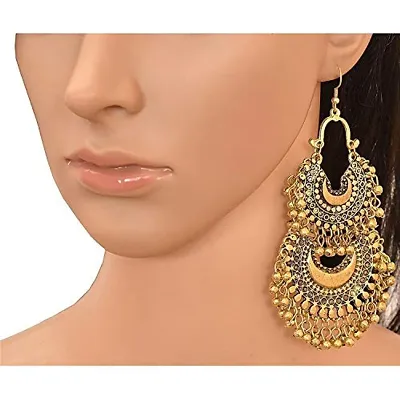 Fancy Oxidized Antique Gold Chandbali Earrings