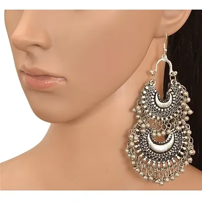 Fancy Oxidized Silver Chandbali Earrings