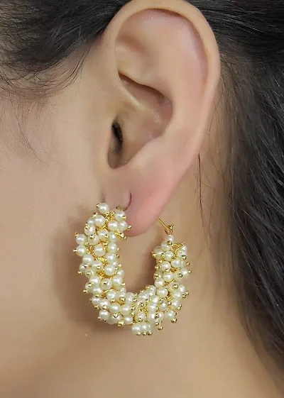 Beautiful White Pearl Hoop Earrings for Women