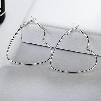 Trendy Oxidized Silver Heart Shaped Hoop Earrings