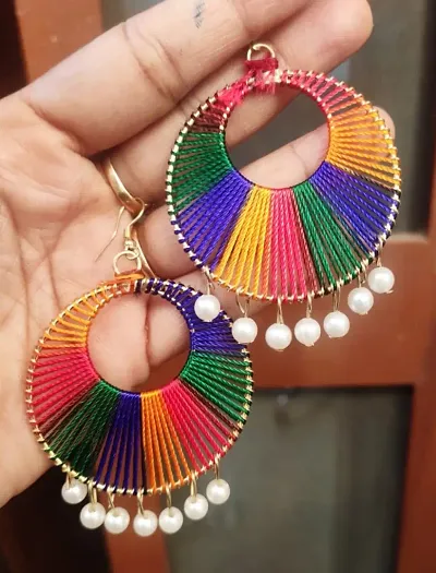 Trendy Peppy Multi Color Tread Beaded Circular Earring sfor Girls Women