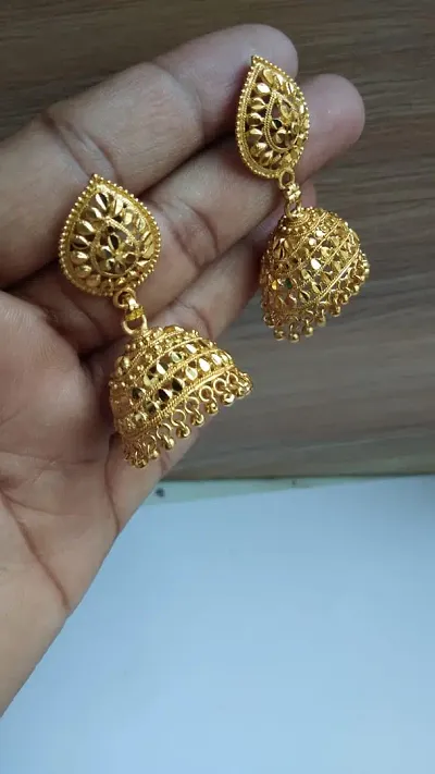 Beautiful Party Wear Golden Brass Jhumkas for Women Girls