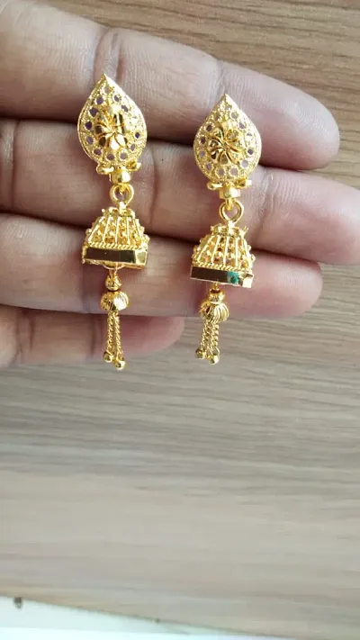 Beautiful Party Wear Golden Brass Jhumkas for Women Girls