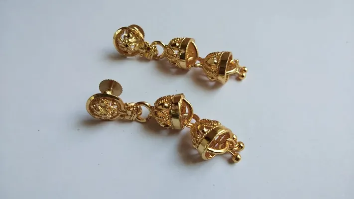 Beautiful Party Wear Golden Brass Jhumkas for Women Girls