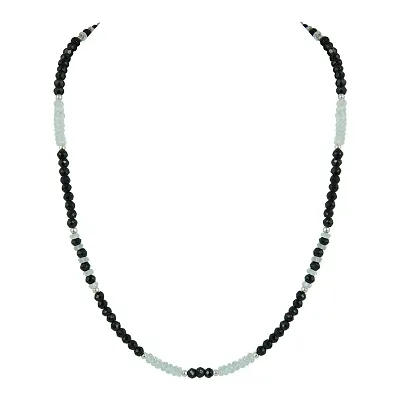 Intriguing Black Spinel and White Topaz Silver Necklace for Women