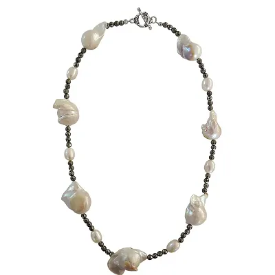 Freashwater Pearl and Pyrite Beads 18 Necklace