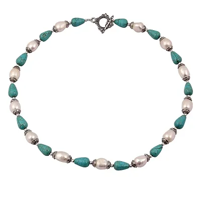 Ocean Blue Belle Fresh Water Pearl Mosaic Beads 18 Inches Necklace