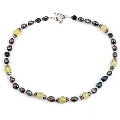 Ocean Gardenalia Dyed Fresh water Pearl Prehnite Gemstone Bead 18 Inches Necklace