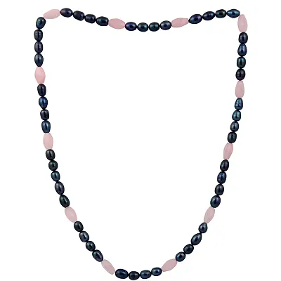 Ocean Damsel Rose Quartz Gemstone Beads Fresh Water Pearl 18 Inches Necklace