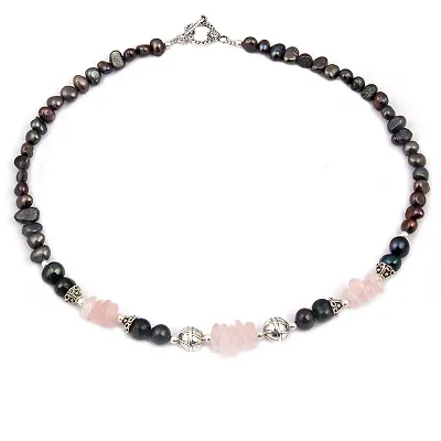 Ocean Rosette Dyed Fresh Water Pearl Rose Quartz Gemstone Beads 18 Inches Necklace