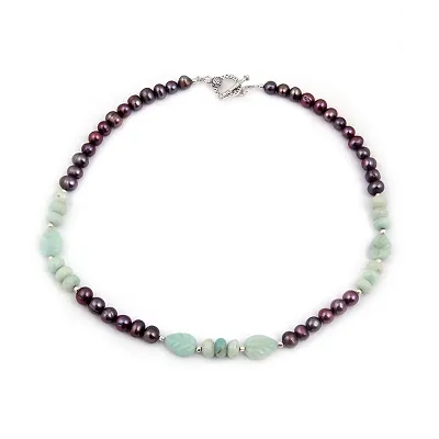 Ocean Blush Beads Fresh Water Pearl Green Amazonite Gemstone Beads Necklace