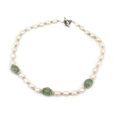 Ocean Hunky Dory Fresh Water Pearl Green Aventurine Gemstone Beads 18 Inches Necklace