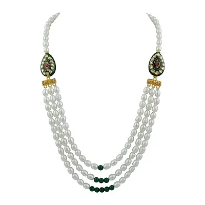 Ocean White Freshwater Pearl And Green Jade 18 Inch Necklace For Women