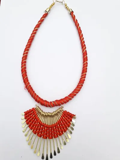 Red Fabric Tribal Necklace