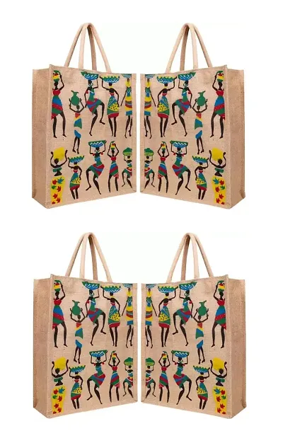 AMEYSON Dancer Design Jute Bag with Zip Closure | Tote Lunch Bag | Multipurpose Bag (4)