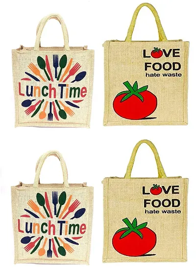 AMEYSON Lunch Time Tomato Design Jute Bag with Zip Closure | Tote Lunch Bag | Multipurpose Bag (4)