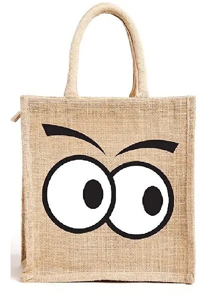 AMEYSON Emoji Design Jute Bag with Zip Closure | Tote Lunch Bag | Multipurpose Bag (4)