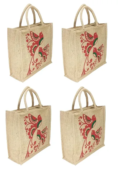 AMEYSON Red Bird Eco-Friendly Jute Tote Hand Bag For Office School Grocery Milk Shopping Men Women (Pack Of 2)