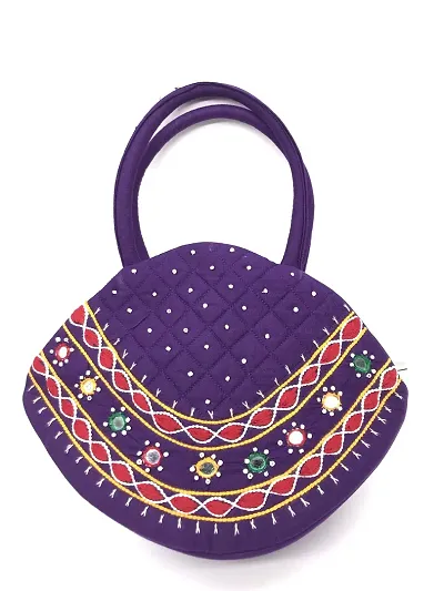 srishopify handicrafts Mini Size Women?s Handbag Banjara Traditional Hobo Bag Purse Cotton handmade purple colour bags (Small size 6.5x9.5x3.5 inch Mirror work Beads thread Work Handcraft Pouch)