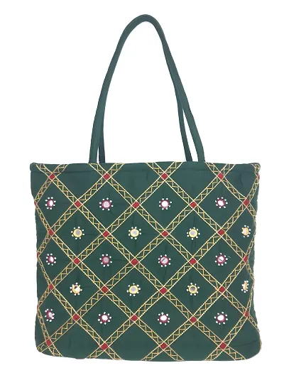 SriShopify Handcrafted Womenrsquo;s Handbag Travel Shoulder bag Traditional Tote Bag Cotton Handmade Wedding Gifts for Marriage Birthday (30x40x10 Medium size) New Green