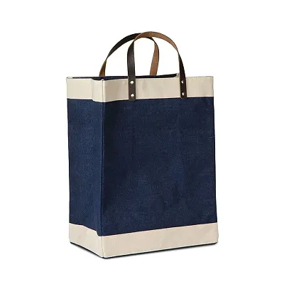 The Art People - Burlap Bag with Leather handle - Large - Blue