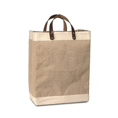 The Art People - Burlap Bag with Leather handle - Large