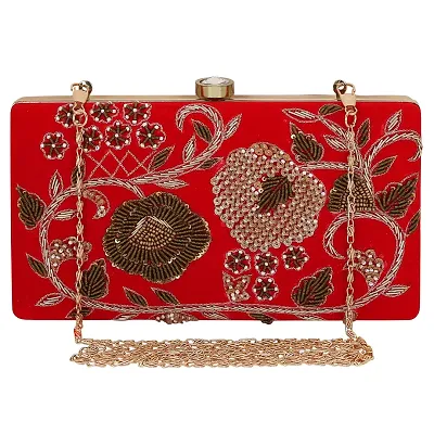 MaFs Women's Embroidered Clutch, Red