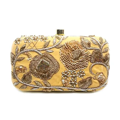 MaFs Embroidered Golden Women clutches