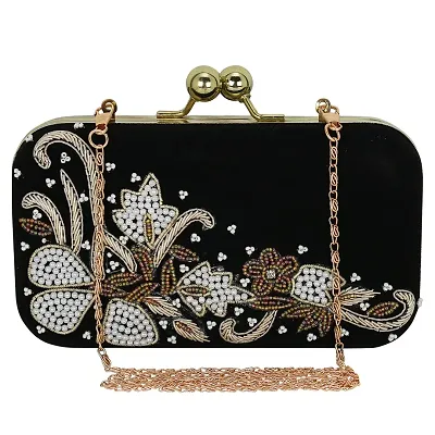 MaFs Beads Embroidered Black Women clutches For Weddings and Parties