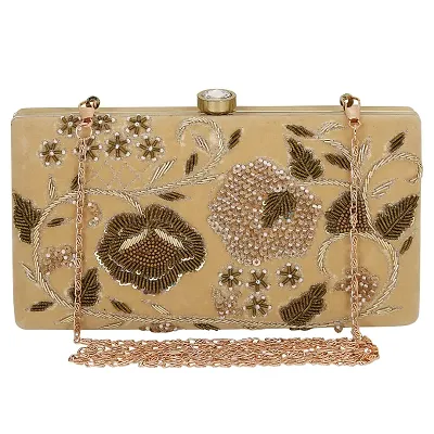 MaFs Women's Embroidered Parties Clutch, Gold