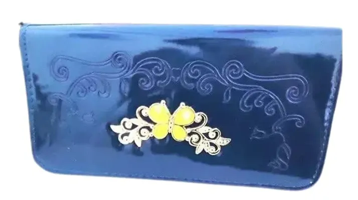 HALLO Faux Leather Blue Color Hand Bag For Women's And Girls Latest Embellished Stylish Clutch Bag Purse For Bridal, Casual Bag A Great Gift Item For Your Loved One's