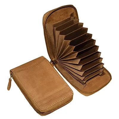 ABYS Genuine Leather Tan Unisex Wallet||Card Case||Card Holder with Zip Closure