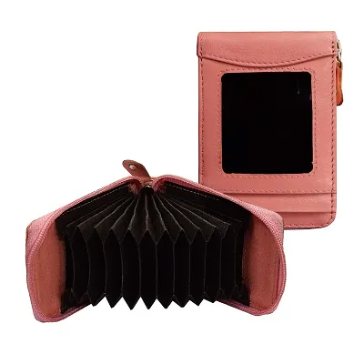 ABYS Genuine Leather Pink Wallet||Card Case||ID Case for Men Women
