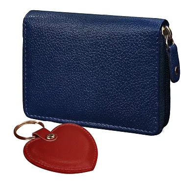 ABYS Valentine Day Special Genuine Leather Blue Wallet for Men and Women (Set of 2 - One Wallet One Keyring)