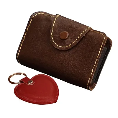 ABYS Valentine Day Special Genuine Leather Coffee Brown Unisex Wallet (Set of 2 - One Wallet One Keyring)