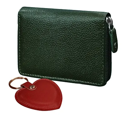 ABYS Valentine Day Special Genuine Leather Green Wallet for Men and Women (Set of 2 - One Wallet One Keyring)